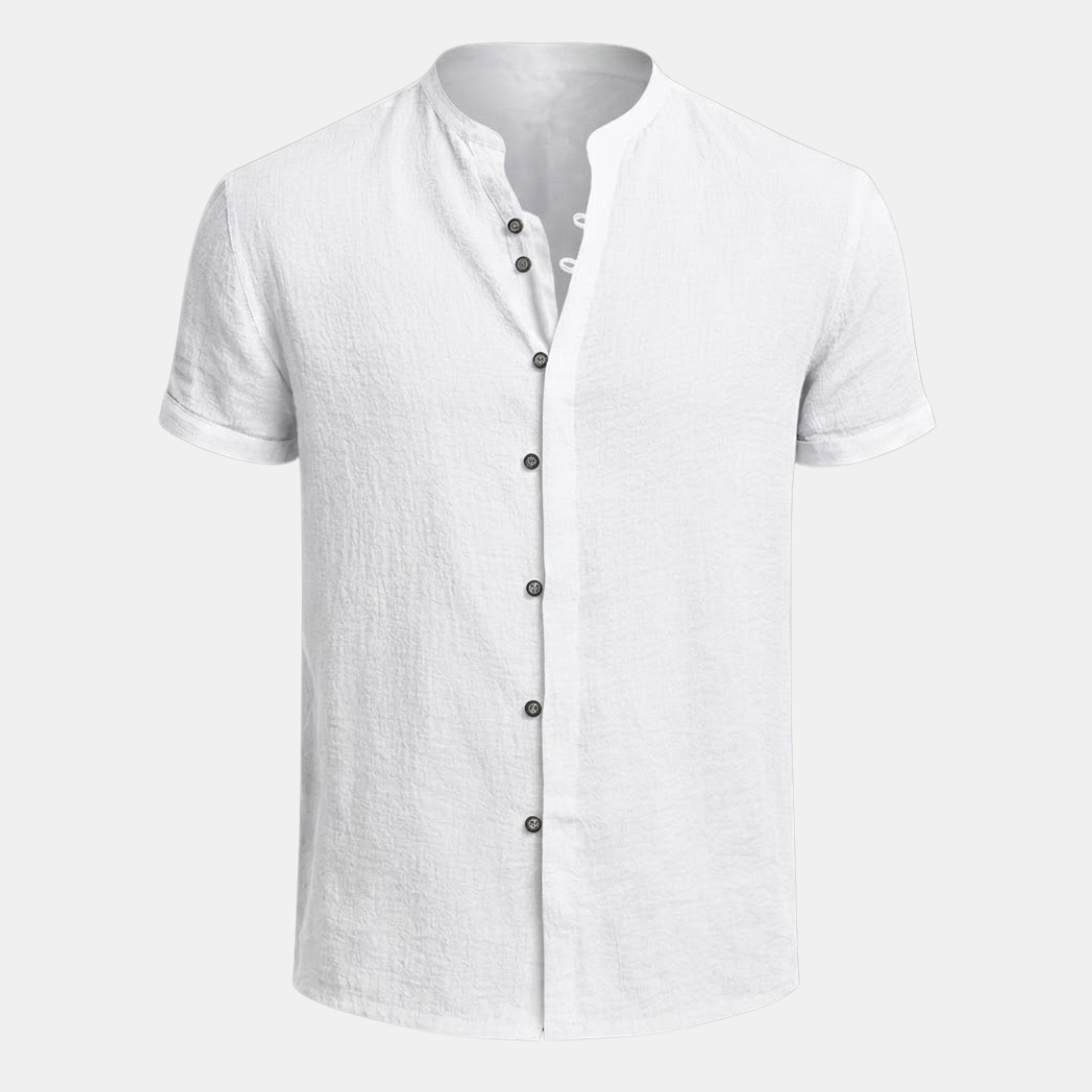 Men's Cotton Linen Short Sleeve Shirt - Relaxed Fit for Casual Wear