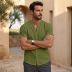Men's Cotton Linen Short Sleeve Shirt - Relaxed Fit for Casual Wear