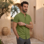 Men's Cotton Linen Short Sleeve Shirt - Relaxed Fit for Casual Wear