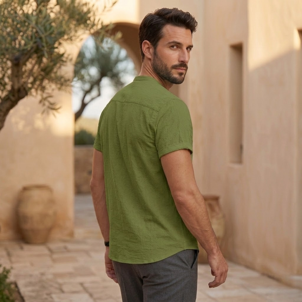 Men's Cotton Linen Short Sleeve Shirt - Relaxed Fit for Casual Wear