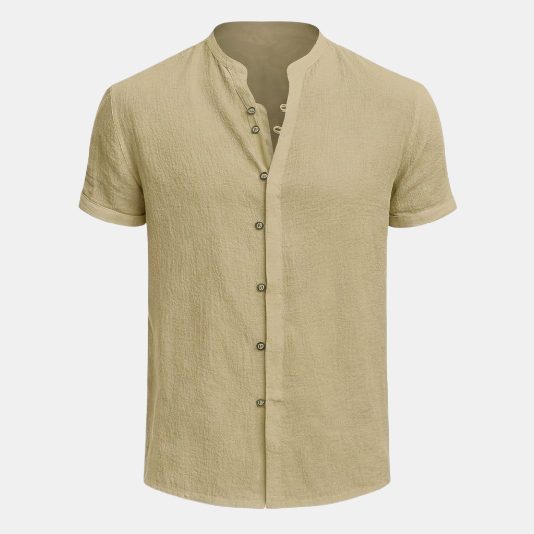 Men's Cotton Linen Short Sleeve Shirt - Relaxed Fit for Casual Wear