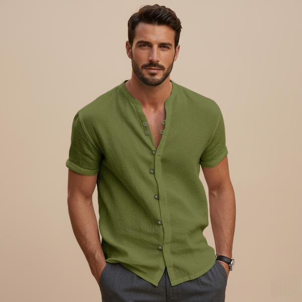 Men's Cotton Linen Short Sleeve Shirt - Relaxed Fit for Casual Wear