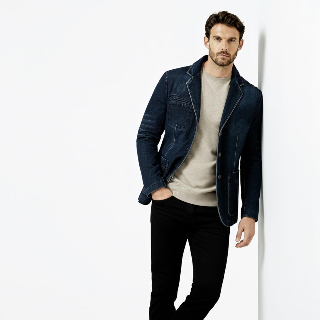 Men's Denim Blazer - Tailored Casual Overcoat for Everyday Wear - Versatile Lightweight Jacket