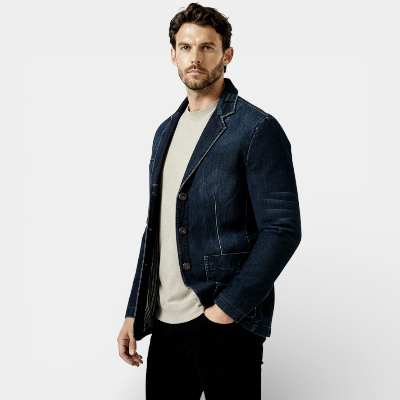 Men's Denim Blazer - Tailored Casual Overcoat for Everyday Wear - Versatile Lightweight Jacket