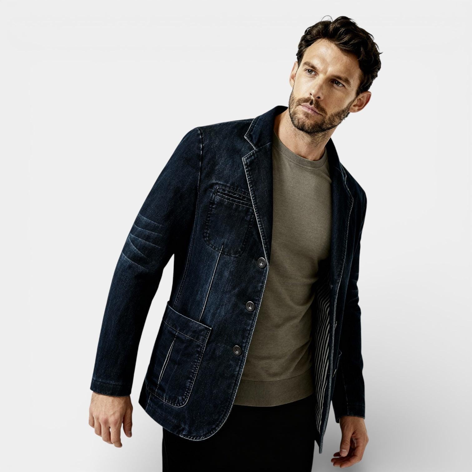 Men's Denim Blazer - Tailored Casual Overcoat for Everyday Wear - Versatile Lightweight Jacket