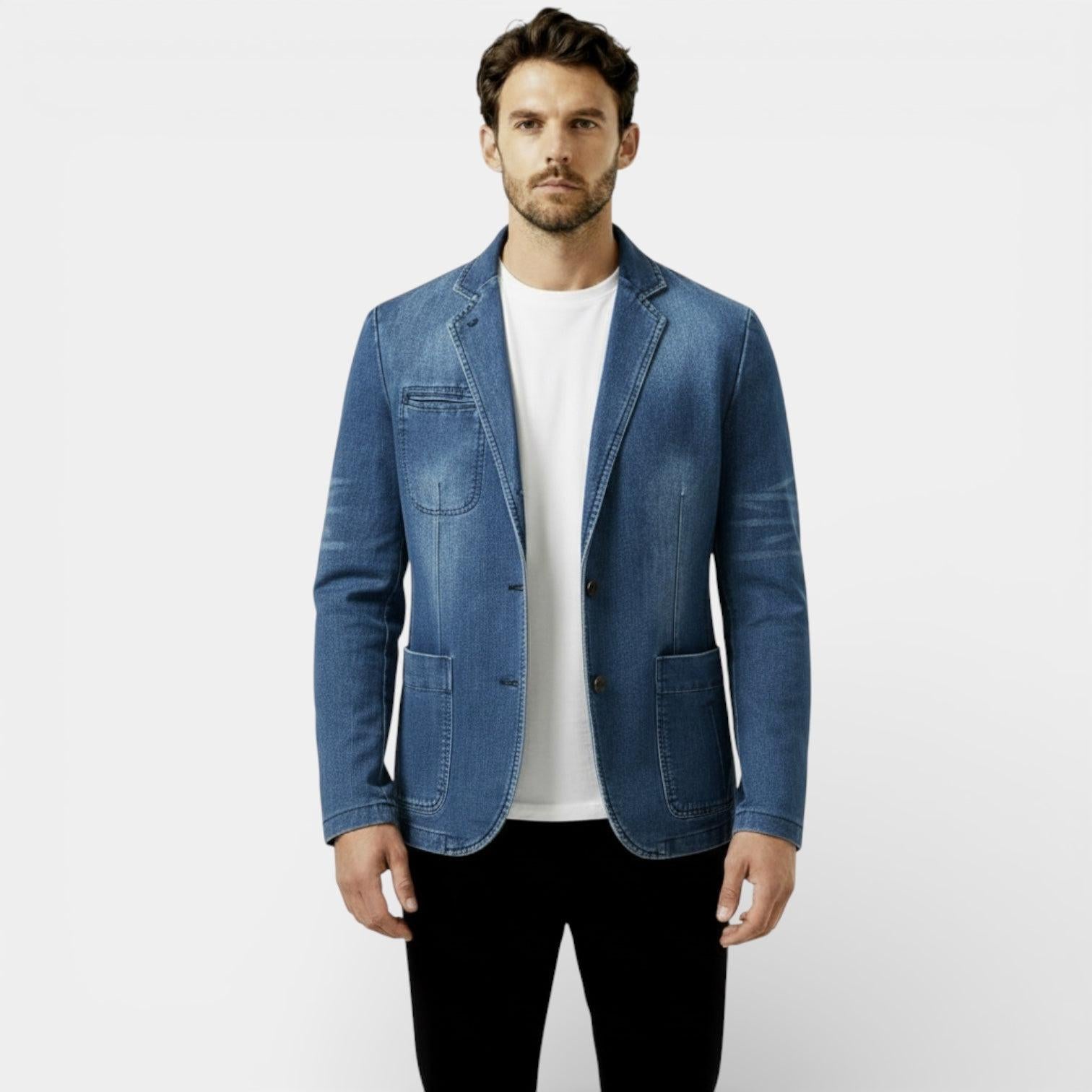 Men's Denim Blazer - Tailored Casual Overcoat for Everyday Wear - Versatile Lightweight Jacket