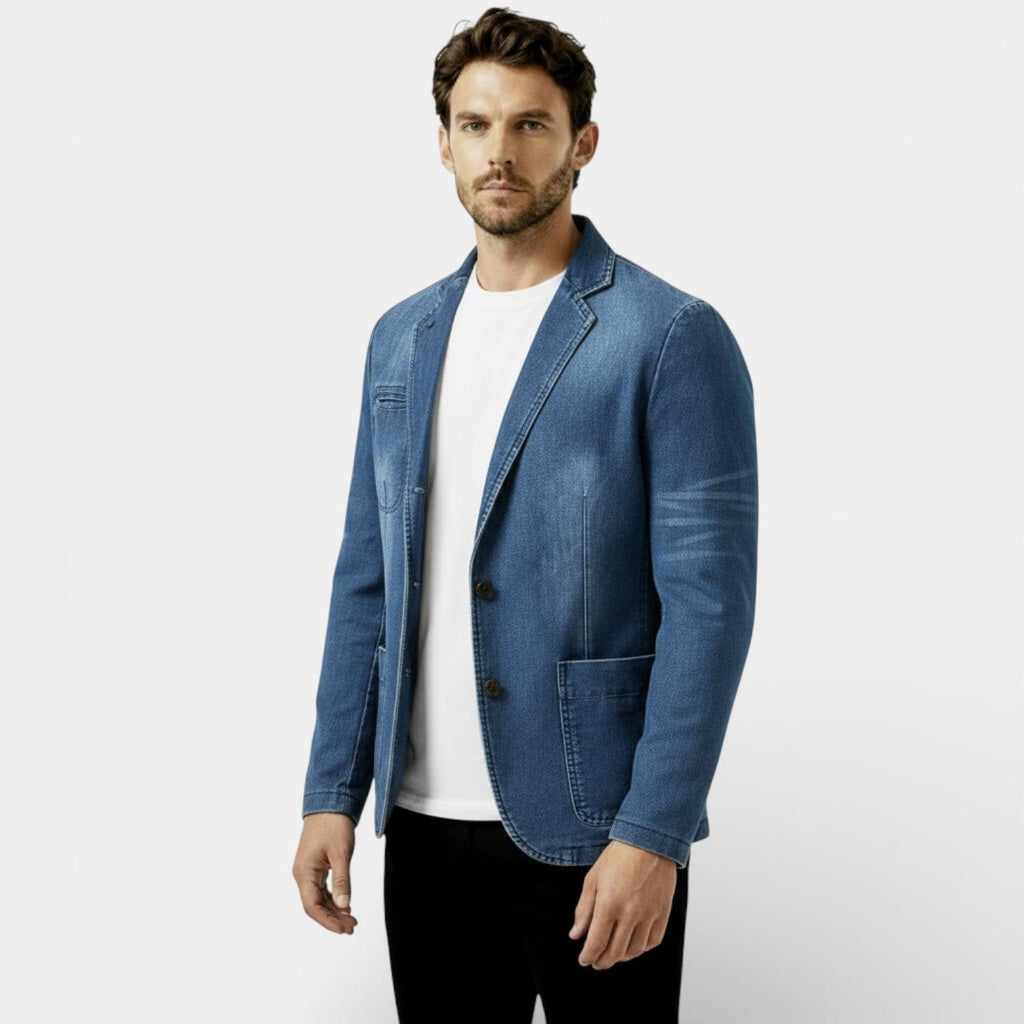 Men's Denim Blazer - Tailored Casual Overcoat for Everyday Wear - Versatile Lightweight Jacket