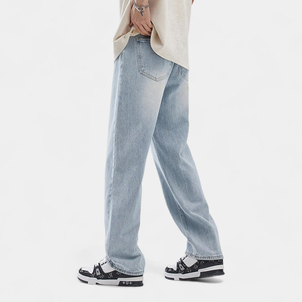 Men's Denim Jeans with Elastic Waistband | Straight-Leg Style for Casual Wear | Comfortable Fit for Everyday Use