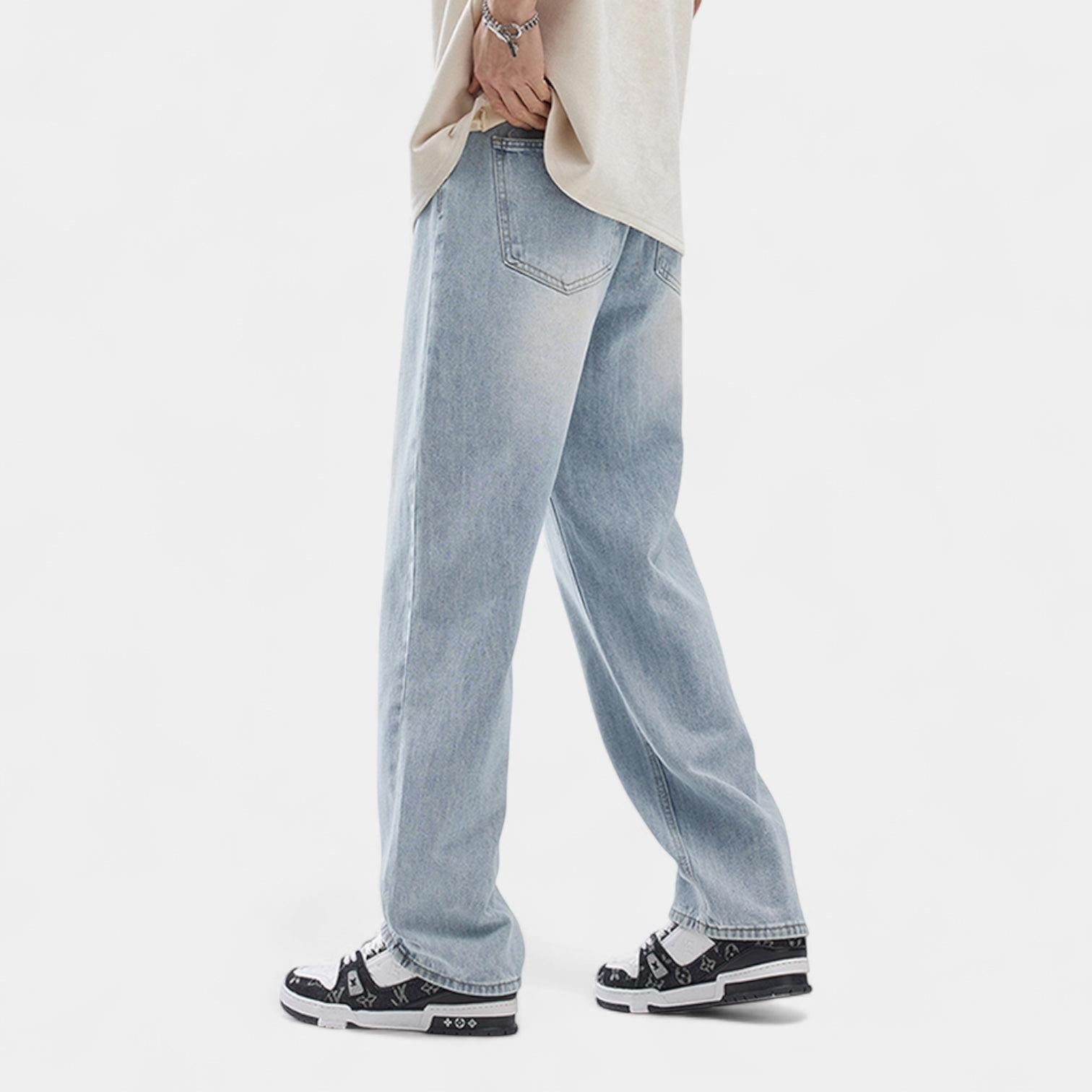 Men's Denim Jeans with Elastic Waistband | Straight-Leg Style for Casual Wear | Comfortable Fit for Everyday Use