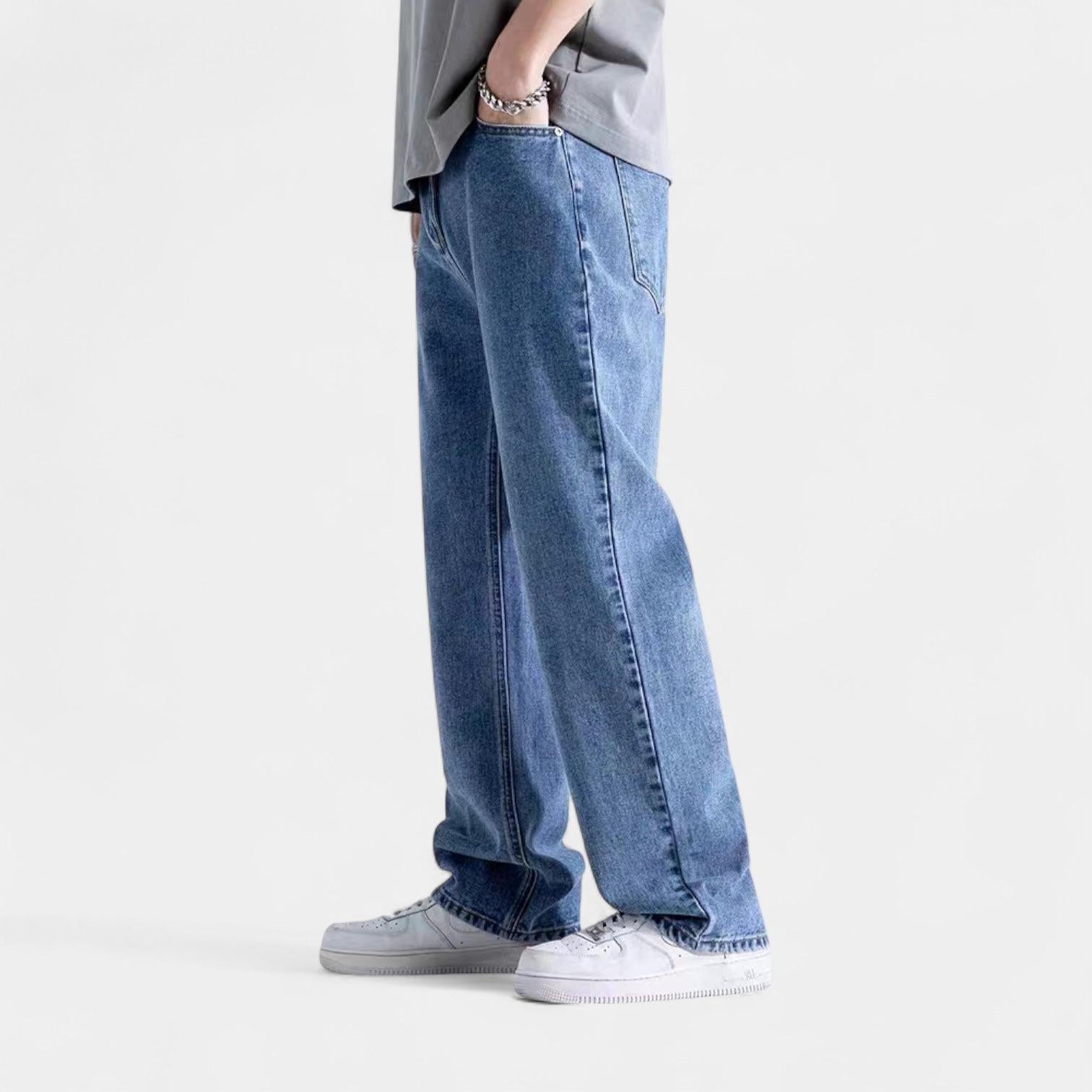 Men's Denim Jeans with Elastic Waistband | Straight-Leg Style for Casual Wear | Comfortable Fit for Everyday Use