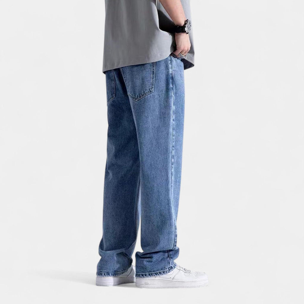Men's Denim Jeans with Elastic Waistband | Straight-Leg Style for Casual Wear | Comfortable Fit for Everyday Use
