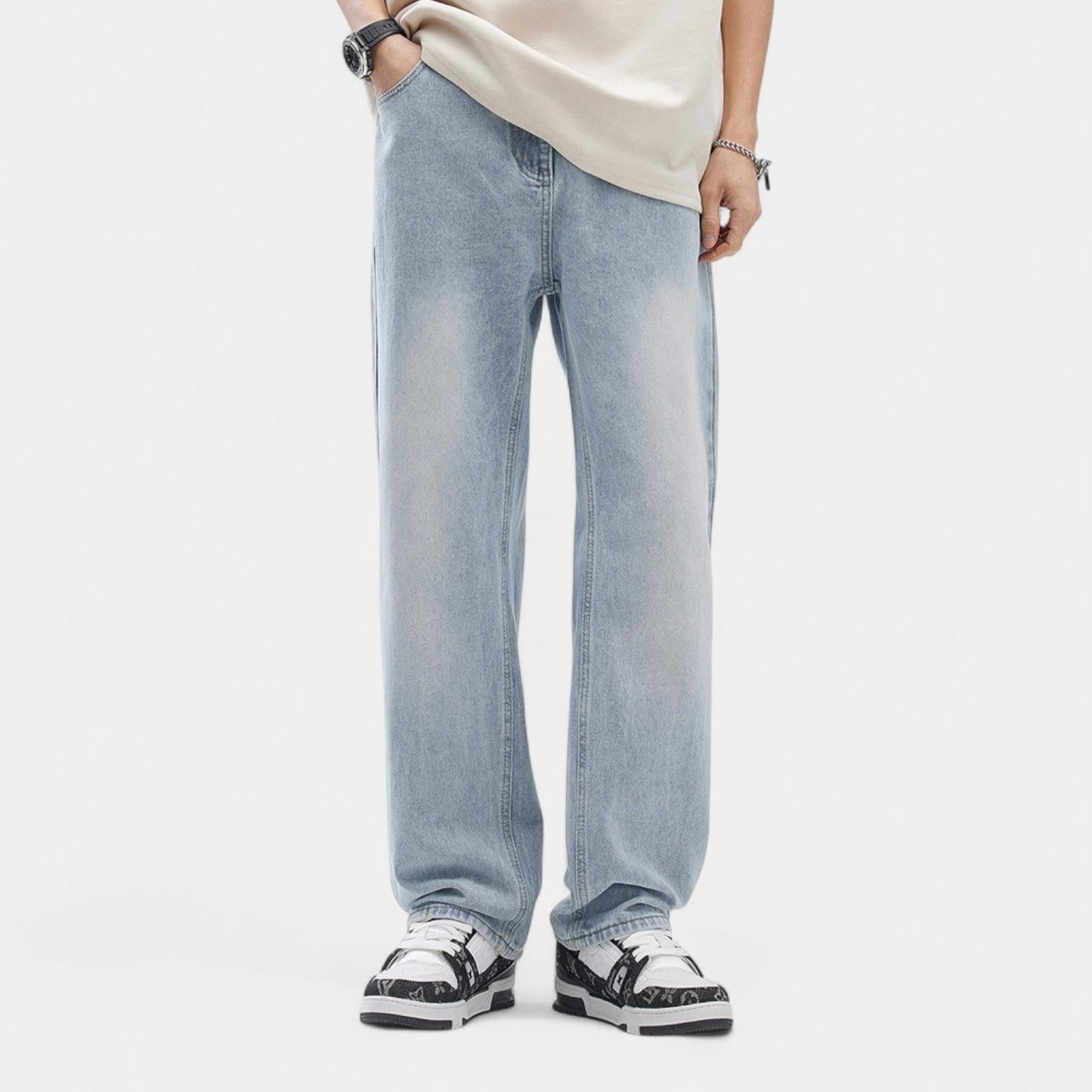 Men's Denim Jeans with Elastic Waistband | Straight-Leg Style for Casual Wear | Comfortable Fit for Everyday Use