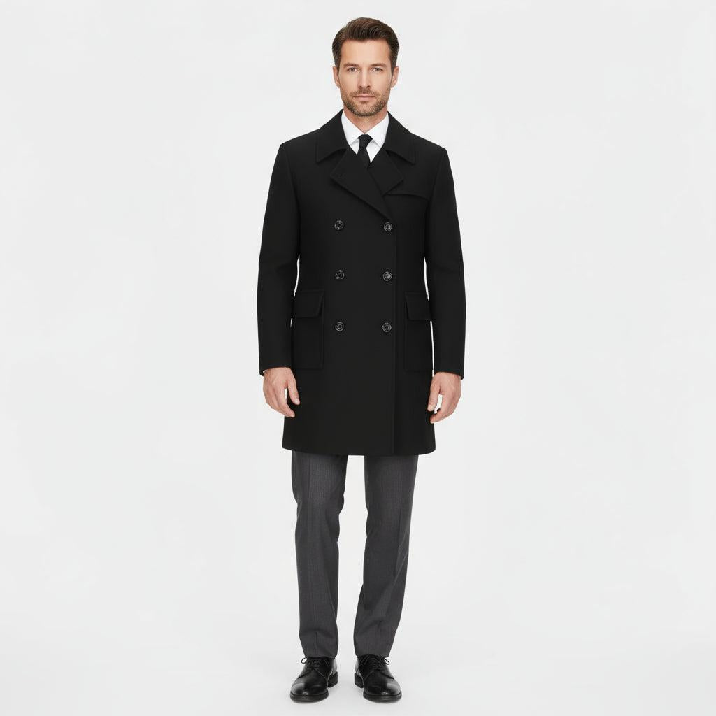 Men's Double-Breasted Wool Trench Overcoat - Warm Winter Outerwear for Formal and Casual Wear