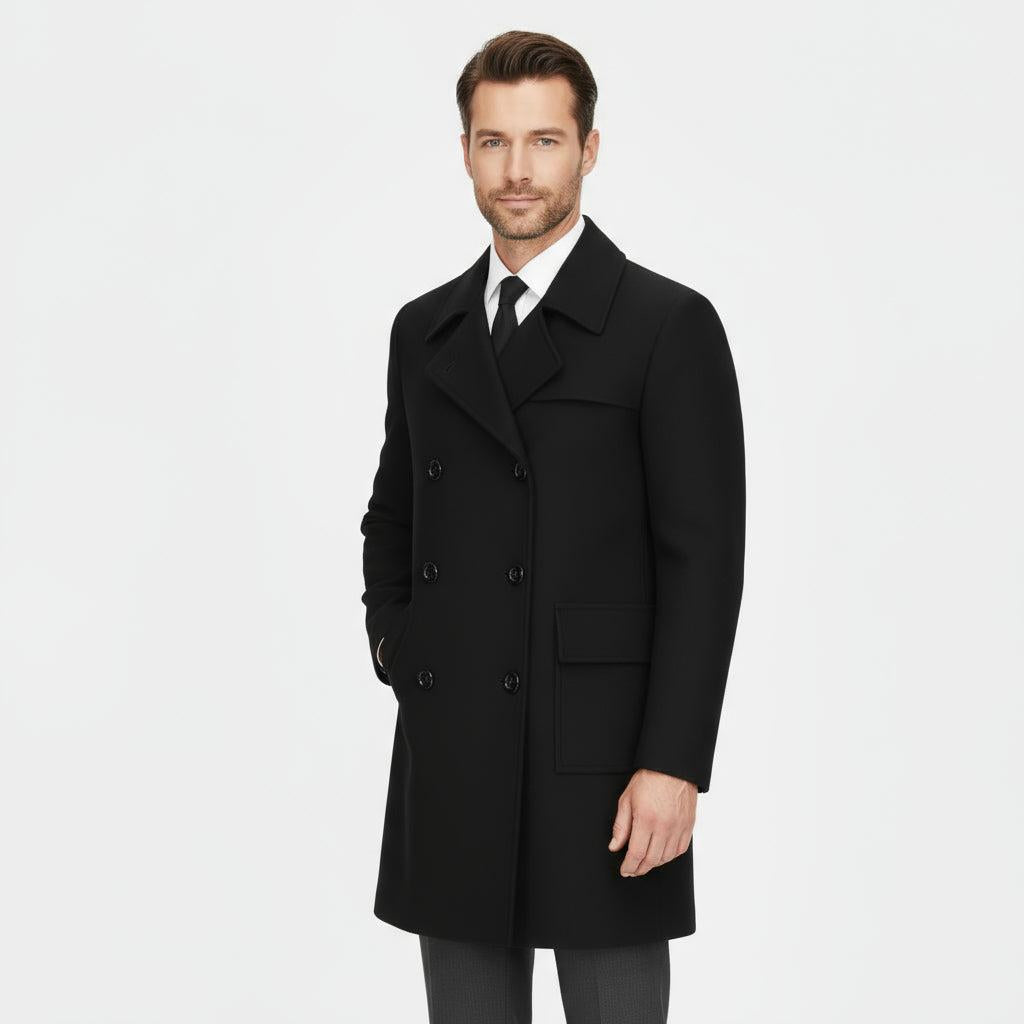 Men's Double-Breasted Wool Trench Overcoat - Warm Winter Outerwear for Formal and Casual Wear