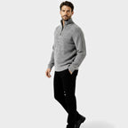 Men's Fleece Knit Quarter-Zip Sweater with Textured Design and Stand Collar for Casual Wear
