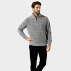 Men's Fleece Knit Quarter-Zip Sweater with Textured Design and Stand Collar for Casual Wear