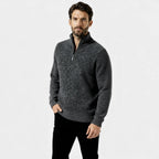 Men's Fleece Knit Quarter-Zip Sweater with Textured Design and Stand Collar for Casual Wear
