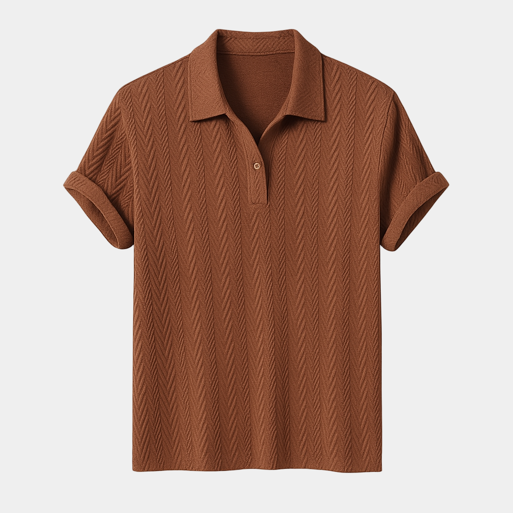 Men's Jacquard Woven Polo Shirt - Short Sleeve Casual Top for Everyday Wear