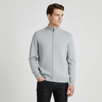 Men's Knit Cardigan with Full-Length Zipper, Long Sleeve, Ribbed Trim - Casual Outerwear for Everyday Wear