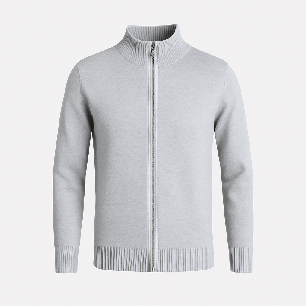 Men's Knit Cardigan with Full-Length Zipper, Long Sleeve, Ribbed Trim - Casual Outerwear for Everyday Wear