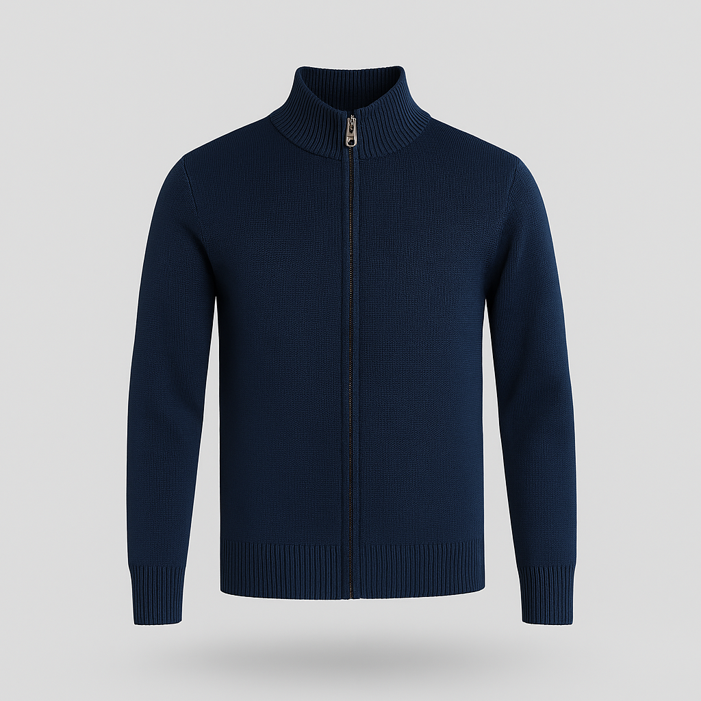 Men's Knit Cardigan with Full-Length Zipper, Long Sleeve, Ribbed Trim - Casual Outerwear for Everyday Wear