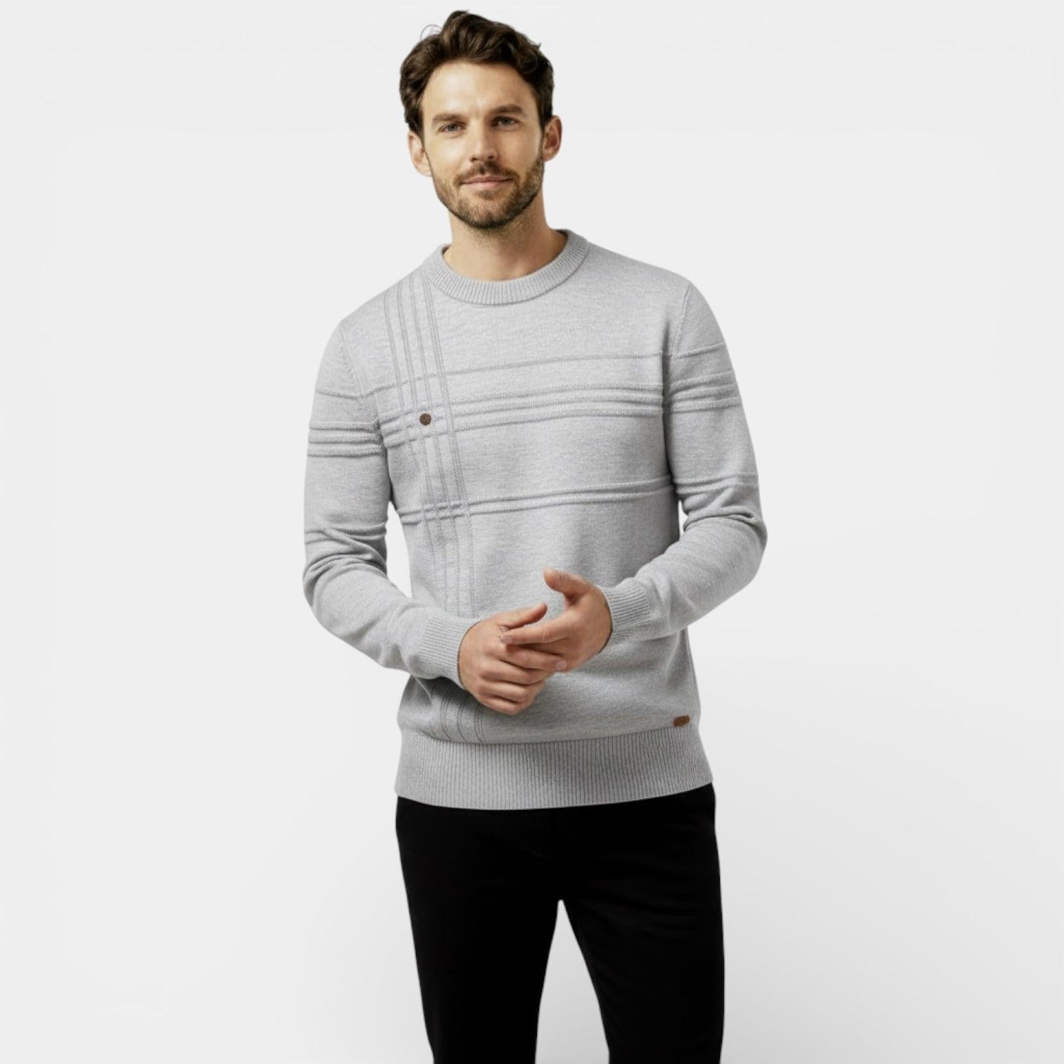 Men's Knit Sweater - Textured Stripe Design - Crew Neck - Casual Wear Essential for Everyday Comfort