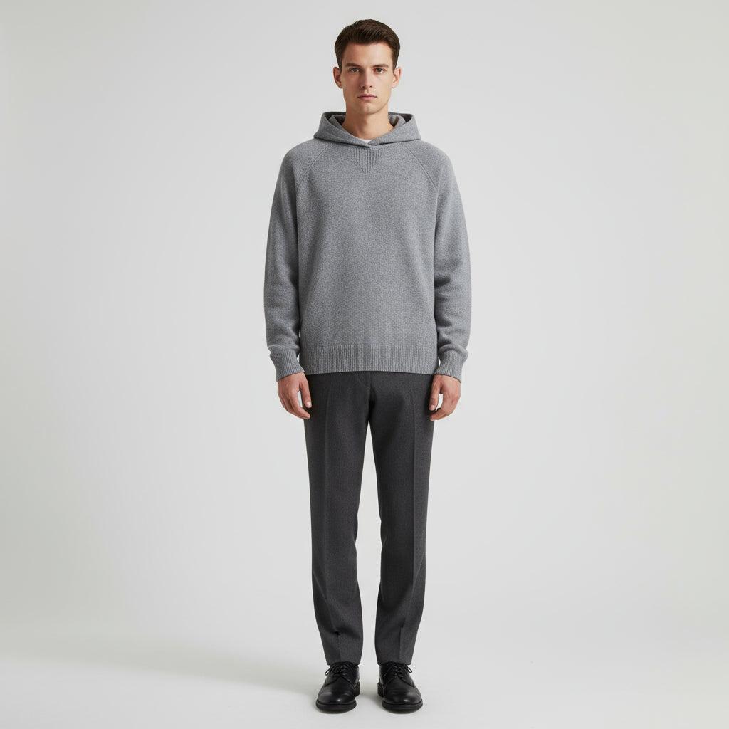 Men's Knitted Hoodie in Wool Blend - Casual Pullover for Everyday Wear, Comfortable and Stylish