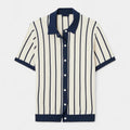 Men's Knitted Polo Shirt with Vertical Rib Texture, Short Sleeves, Button Placket - Casual Wear for Everyday Style