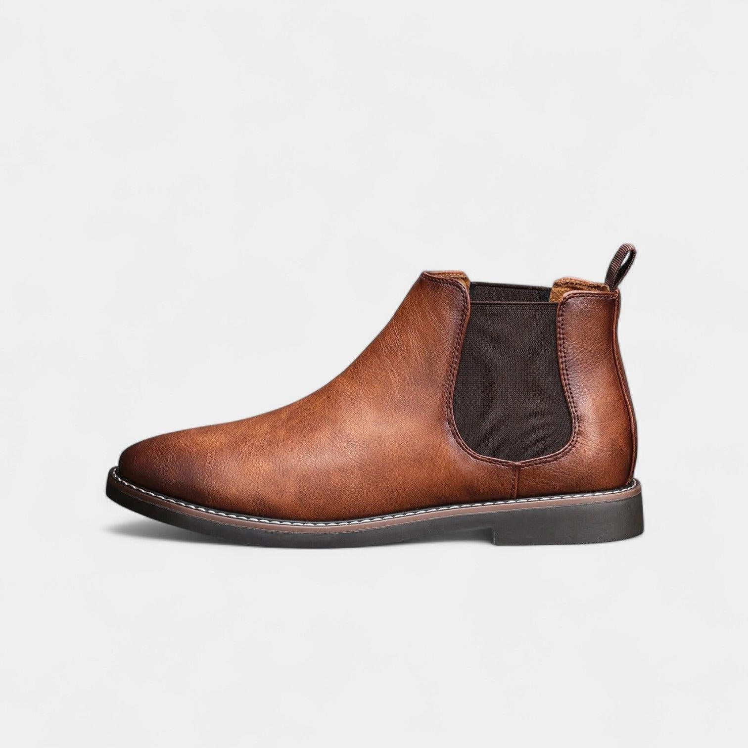 Men's Leather Chelsea Boots - Rounded Toe, Low Block Heel - Stylish Footwear for Casual and Formal Occasions