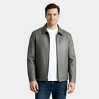 Men's Leather Harrington Jacket with Classic Collar – Stylish Outerwear for Casual and Smart-Casual Occasions