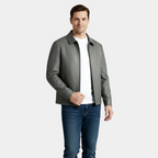 Men's Leather Harrington Jacket with Classic Collar – Stylish Outerwear for Casual and Smart-Casual Occasions