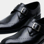 Men's Leather Single Monk Strap Dress Shoes - Classic Formal Footwear for Business and Special Occasions