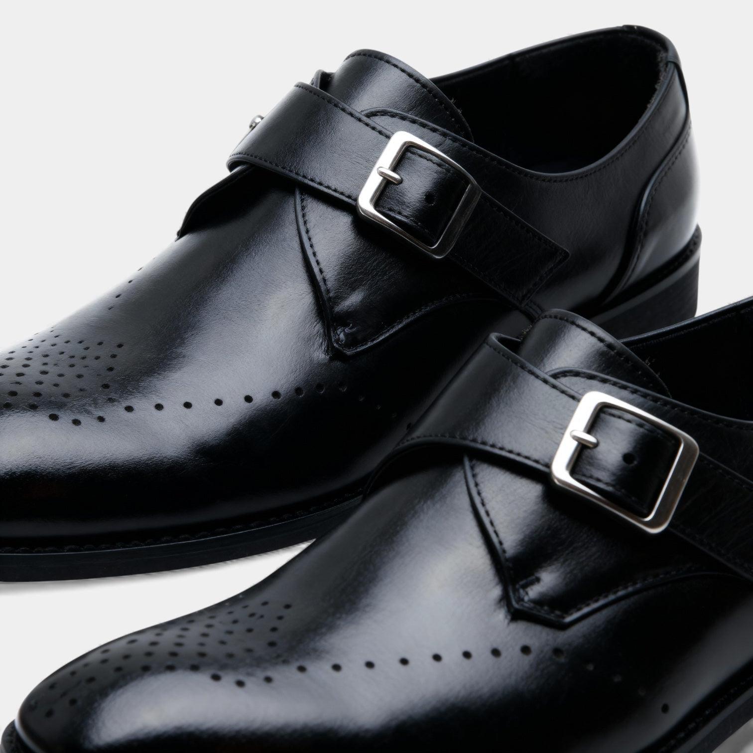 Men's Leather Single Monk Strap Dress Shoes - Classic Formal Footwear for Business and Special Occasions