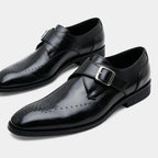 Men's Leather Single Monk Strap Dress Shoes - Classic Formal Footwear for Business and Special Occasions