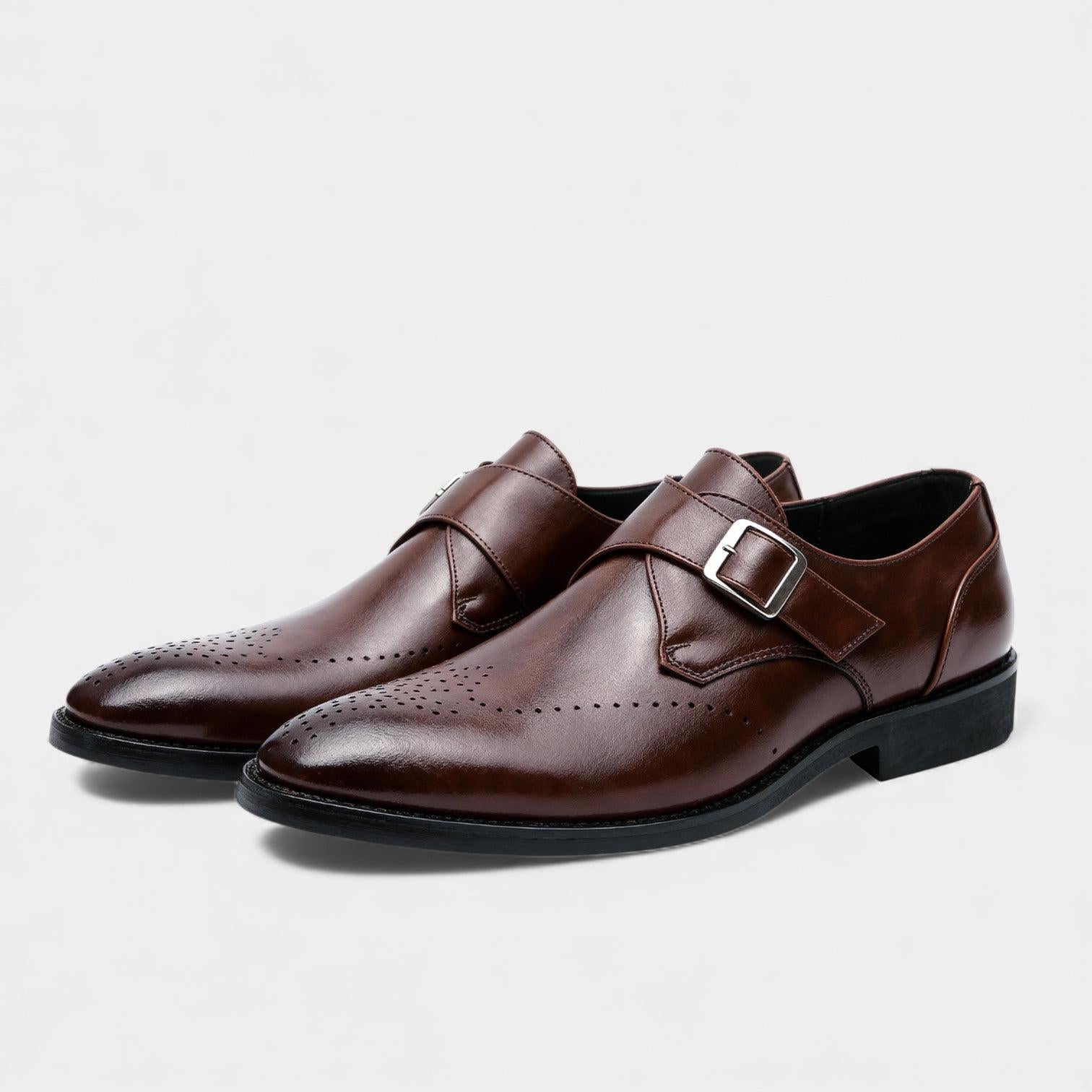 Men's Leather Single Monk Strap Dress Shoes - Classic Formal Footwear for Business and Special Occasions