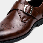 Men's Leather Single Monk Strap Dress Shoes - Classic Formal Footwear for Business and Special Occasions