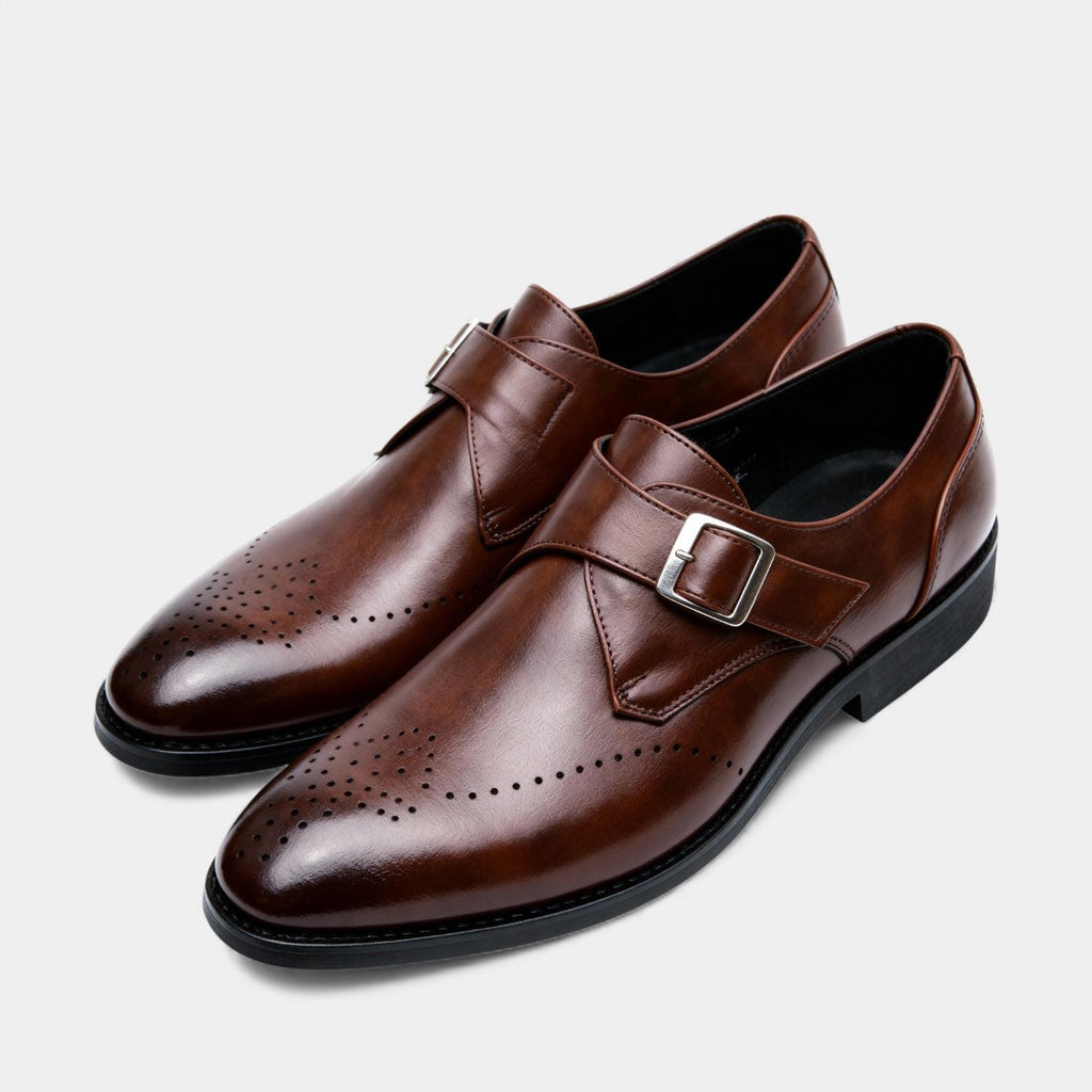 Men's Leather Single Monk Strap Dress Shoes - Classic Formal Footwear for Business and Special Occasions