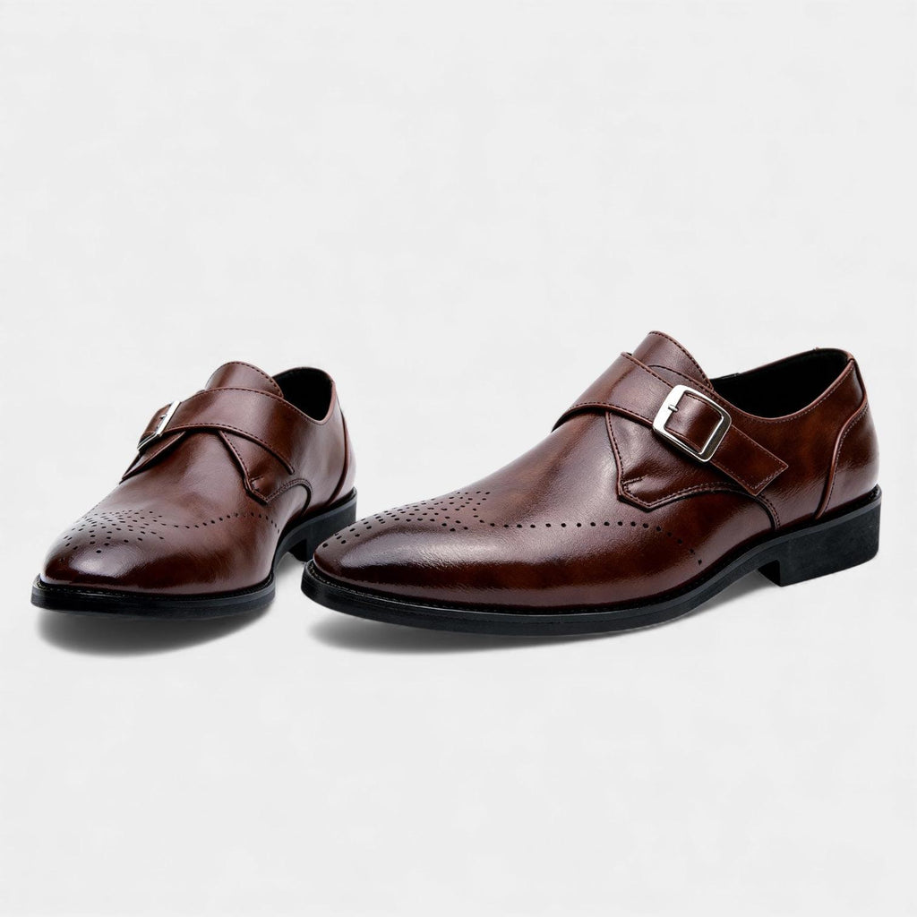 Men's Leather Single Monk Strap Dress Shoes - Classic Formal Footwear for Business and Special Occasions