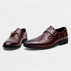 Men's Leather Single Monk Strap Dress Shoes - Classic Formal Footwear for Business and Special Occasions