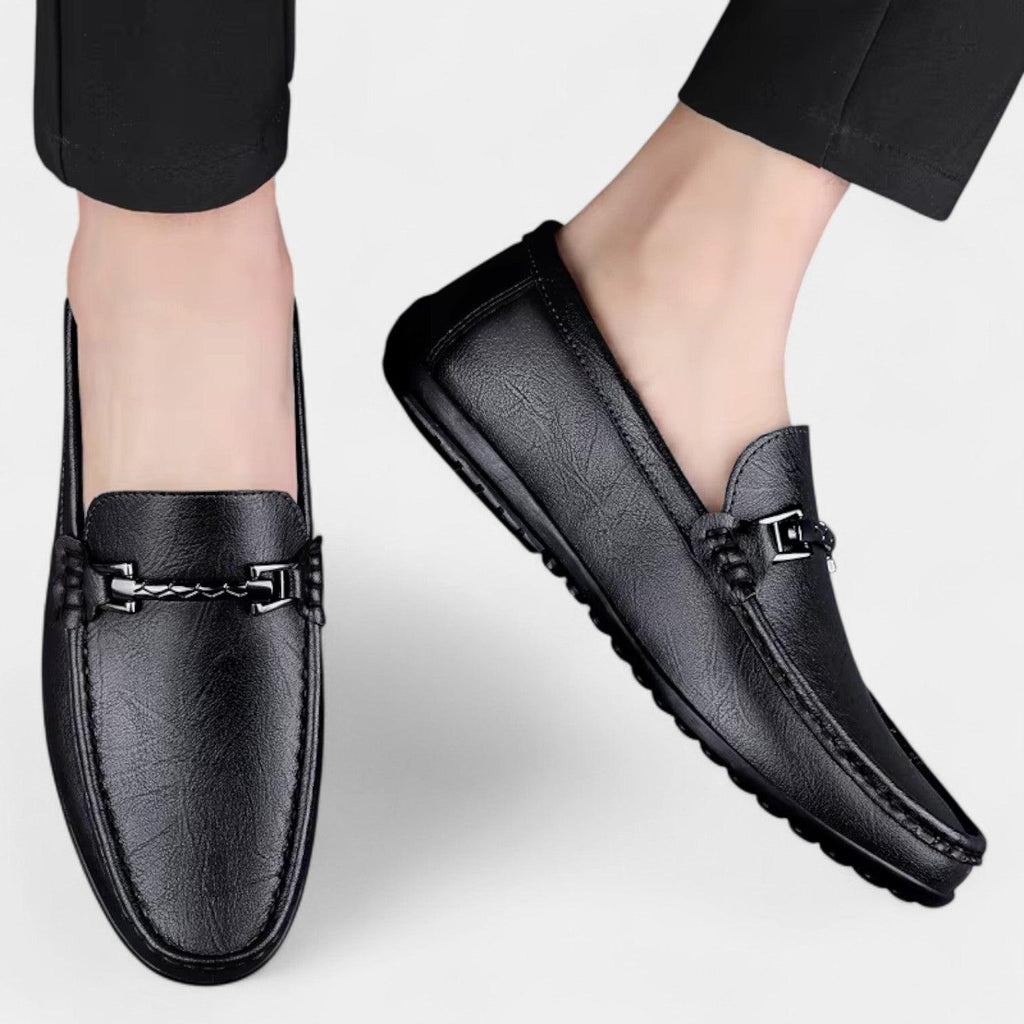 Men's Leather Slip-On Loafers - Formal Business Shoes for Office and Events