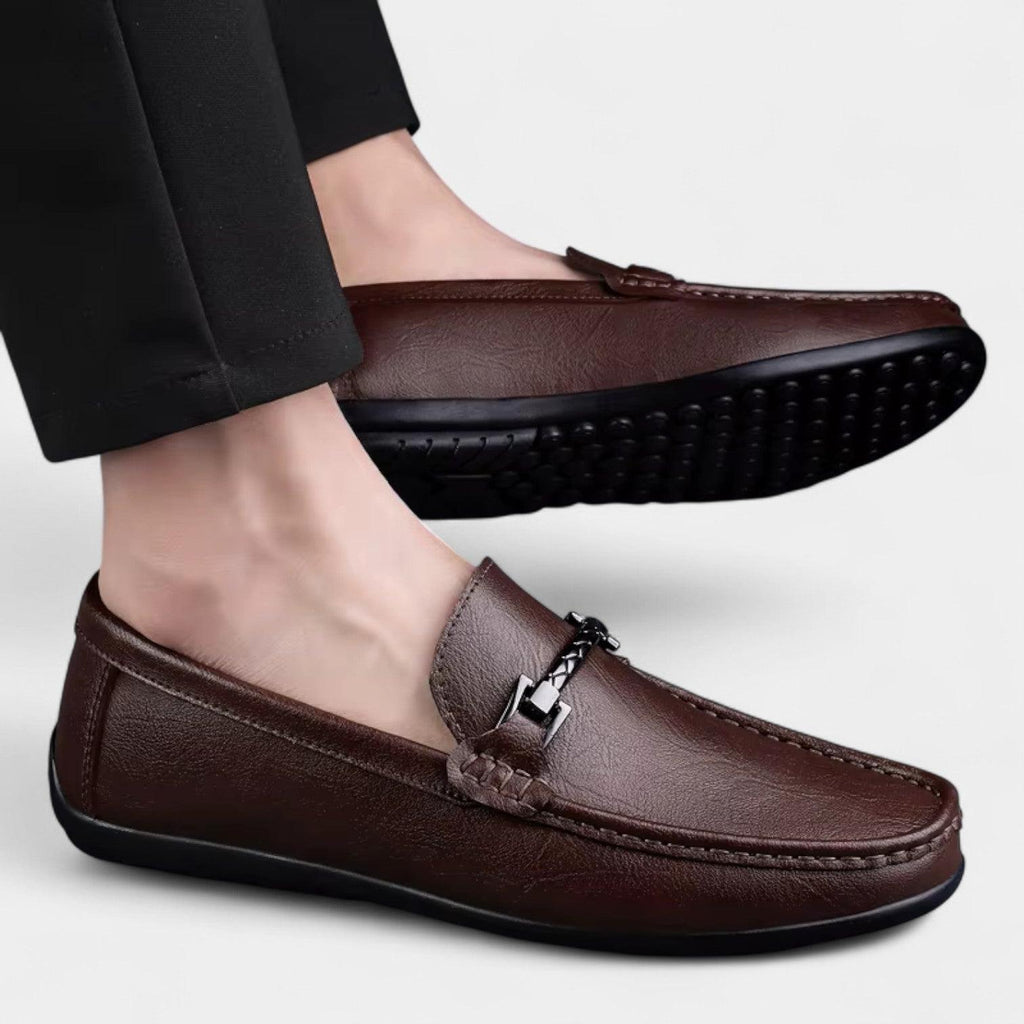 Men's Leather Slip-On Loafers - Formal Business Shoes for Office and Events