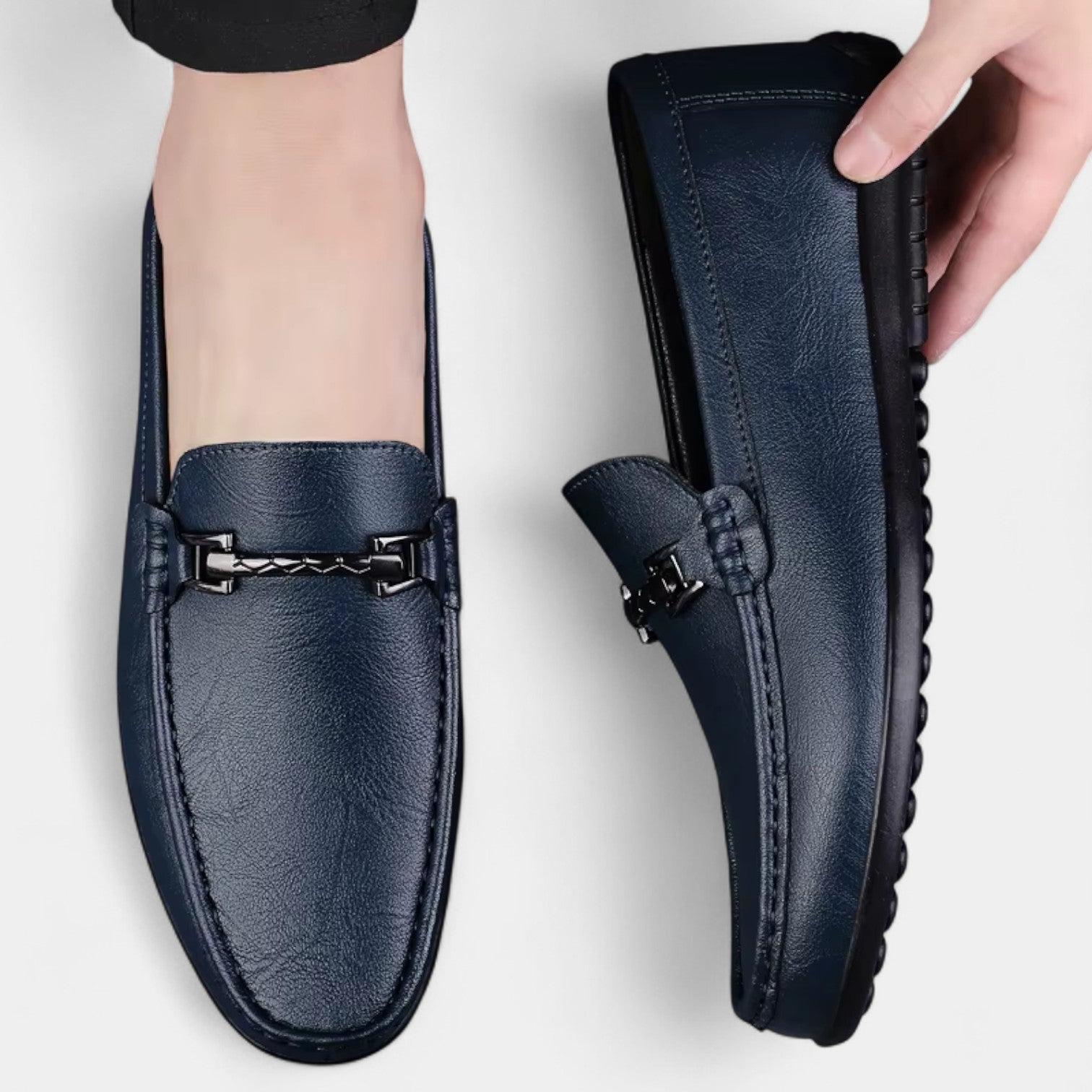 Men's Leather Slip-On Loafers - Formal Business Shoes for Office and Events