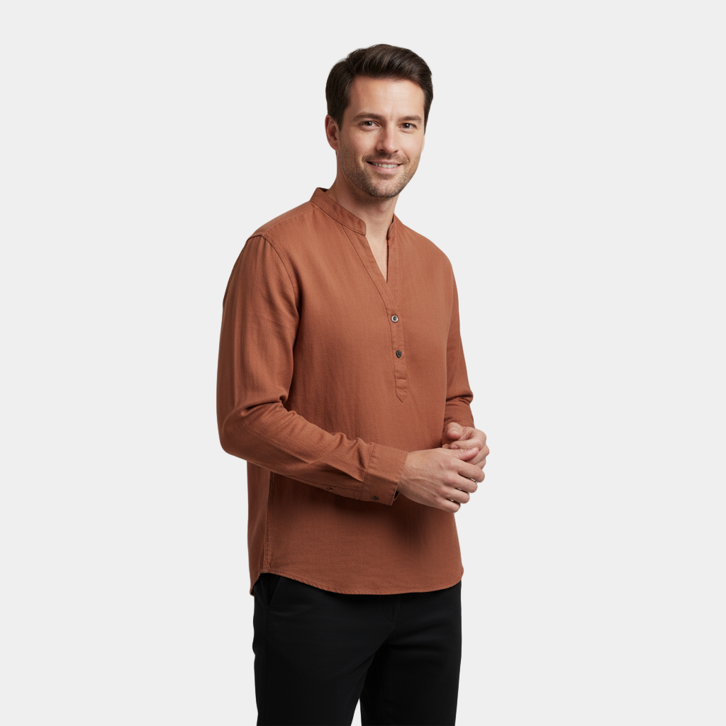 Men's Lightweight Linen Grandad Shirt - Long Sleeve Casual Wear for Summer and Spring