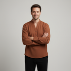 Men's Lightweight Linen Grandad Shirt - Long Sleeve Casual Wear for Summer and Spring