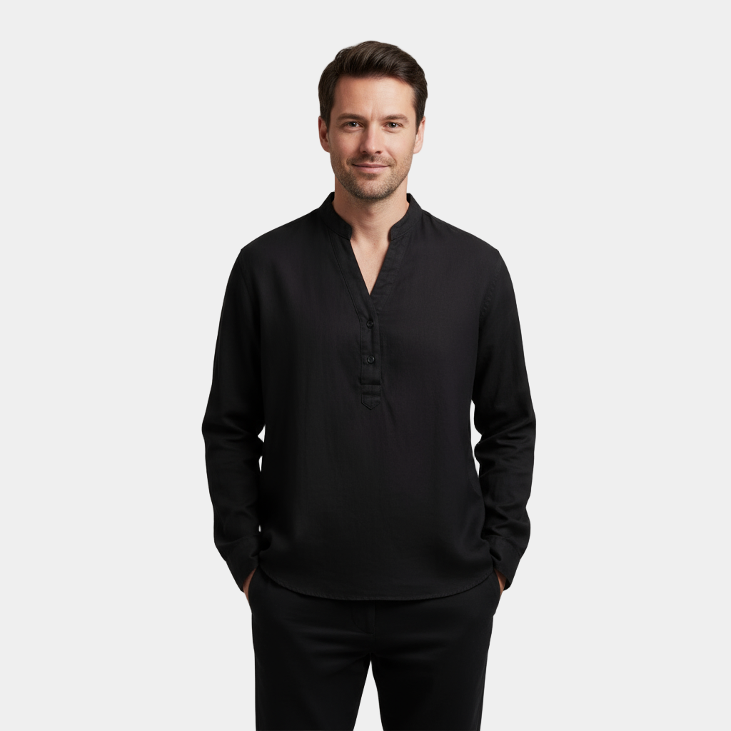 Men's Lightweight Linen Grandad Shirt - Long Sleeve Casual Wear for Summer and Spring