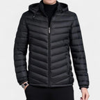 Men's Lightweight Quilted Hooded Puffer Jacket - Insulated Baffle Design for Outdoor Activities and Casual Wear