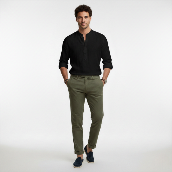 Men's Linen Long-Sleeve Shirt - Breathable Casual Wear for Summer and Spring