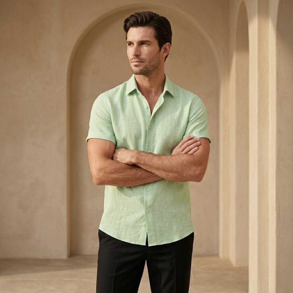 Men's Linen Short Sleeve Polo Shirt - Casual Summer Wear