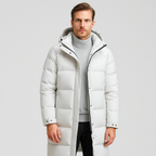 Men's Long Down Puffer Jacket - Insulated Winter Parka for Cold Weather - Waterproof and Windproof Design
