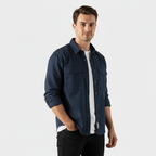 Men's Long-Sleeve Button-Up Shirt in Brushed Cotton for Casual and Formal Wear